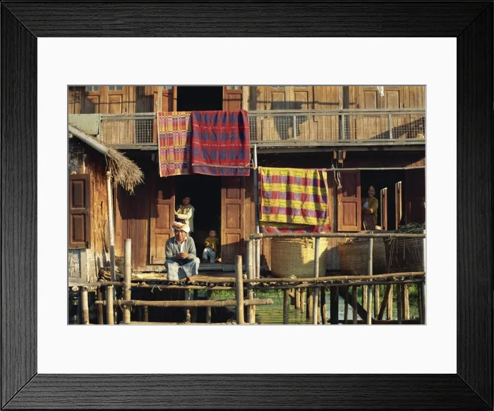 Framed Print : Portrait of a Shah family and a detail of their house on stilts, Inle Lake Framed Print : Portrait of a Shah family and a detail of their house on stilts, Inle Lake