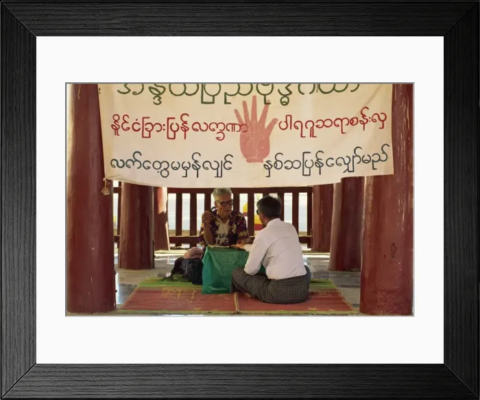 Framed Print : Astrologer giving a reading at the Shwe Zigon Pagoda, Bagan (Pagan) area Framed Print : Astrologer giving a reading at the Shwe Zigon Pagoda, Bagan (Pagan) area