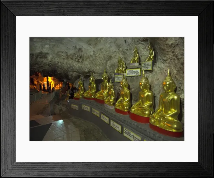 Framed Print : Small Buddha figures in cave, Pindaya Natural Cave Museum, Pindaya, Shan State