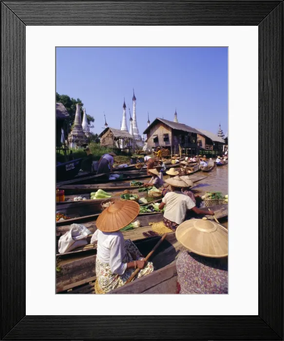 Framed Print : Women in boats selling vegetables, floating market on the lake, Inle Lake Framed Print : Women in boats selling vegetables, floating market on the lake, Inle Lake