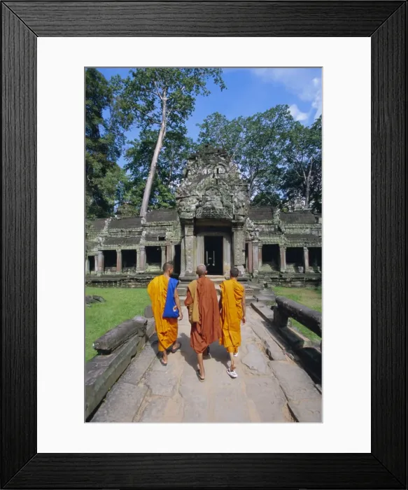 Framed Print : Buddhist monks walking towards Ta Prohm temple, Angkor, UNESCO World Heritage Site Framed Print : Buddhist monks walking towards Ta Prohm temple, Angkor, UNESCO World Heritage Site