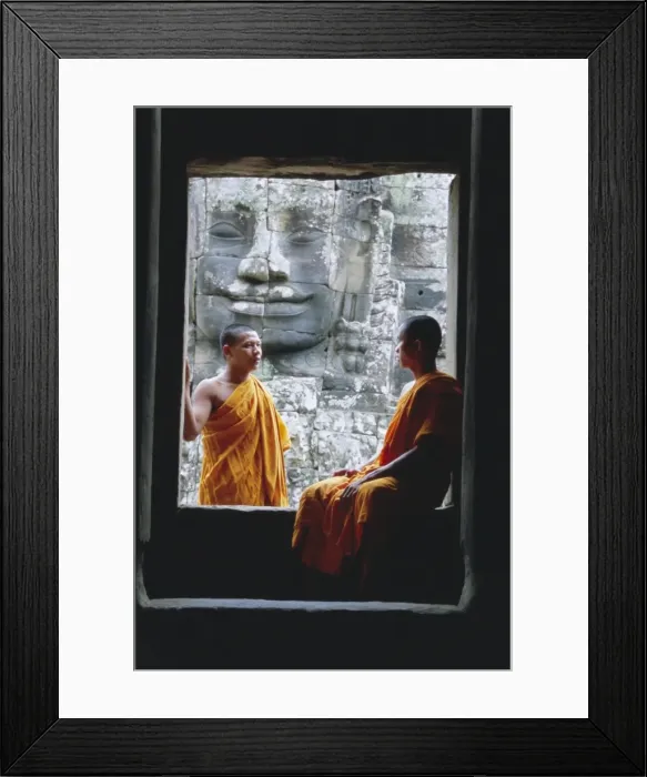Framed Print : Buddhist monks at the Bayon temple, Angkor, UNESCO World Heritage Site Framed Print : Buddhist monks at the Bayon temple, Angkor, UNESCO World Heritage Site