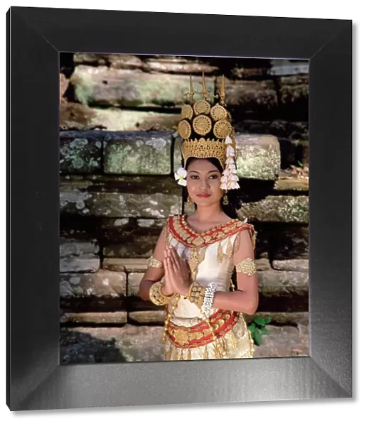 Portrait of a traditional Cambodian apsara dancer, temples of Angkor Wat
