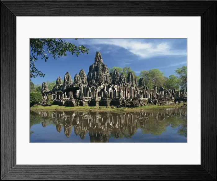 Framed Print : The Bayon Temple reflected in water at Angkor, UNESCO World Heritage Site