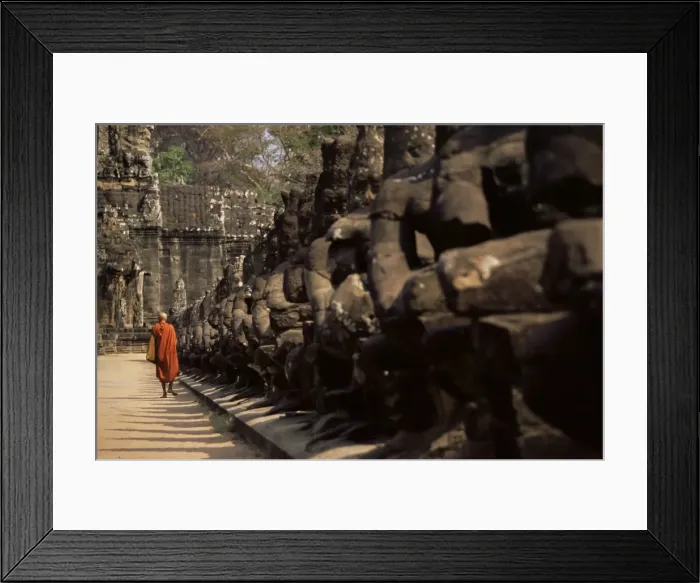Framed Print : Buddhist monk approaching South Gate, Angkor Thom, Angkor, UNESCO World Heritage Site Framed Print : Buddhist monk approaching South Gate, Angkor Thom, Angkor, UNESCO World Heritage Site