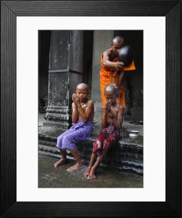 Framed Print : Young Buddhists have their heads shaved as an offering to Buddha, Angkor Wat temple Framed Print : Young Buddhists have their heads shaved as an offering to Buddha, Angkor Wat temple