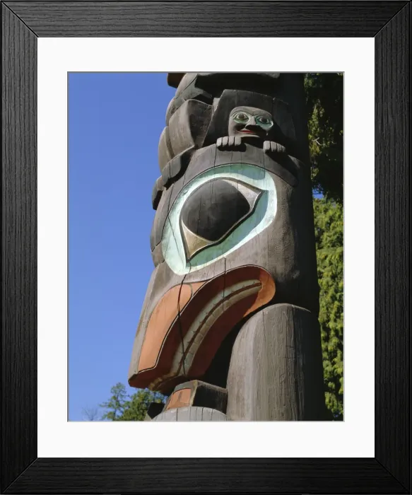 Framed Print : Close-up of carved totem in Vancouver, British Columbia, Canada Framed Print : Close-up of carved totem in Vancouver, British Columbia, Canada