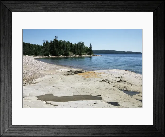 Framed Print : North shore of lake on rocky platform of forested Laurentian Shield, Lake Superior Framed Print : North shore of lake on rocky platform of forested Laurentian Shield, Lake Superior