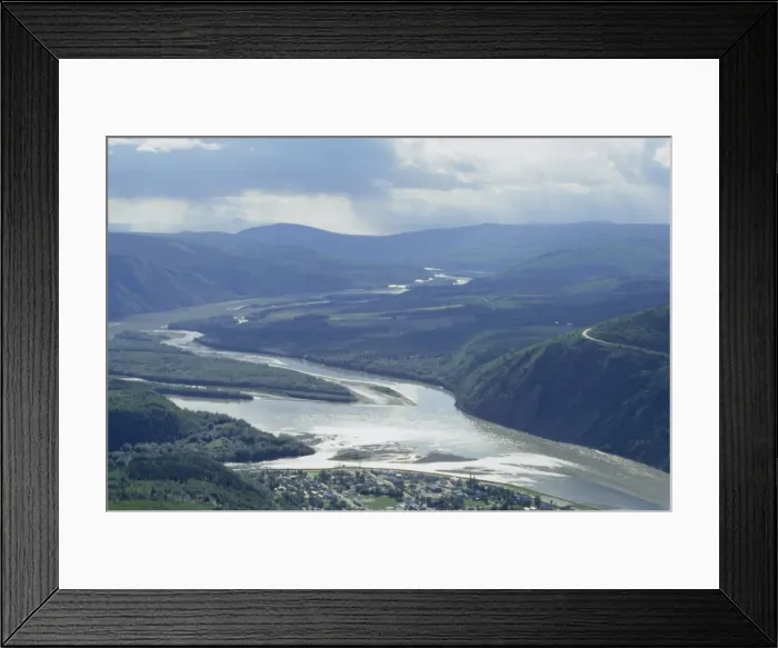Framed Print : Yukon River with Dawson City in the foreground, and the Klondike River entering left Framed Print : Yukon River with Dawson City in the foreground, and the Klondike River entering left