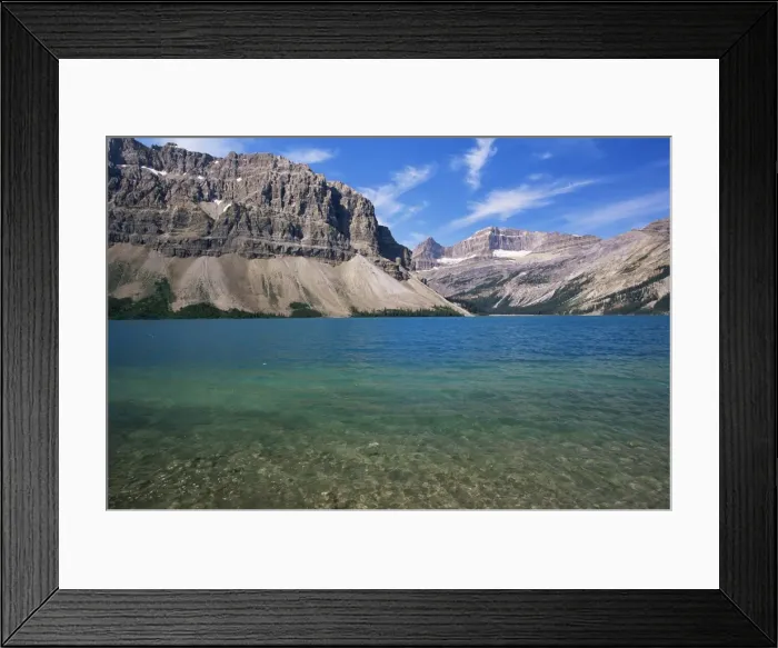 Framed Print : View across turquoise waters of Bow Lake in summer, Banff National Park Framed Print : View across turquoise waters of Bow Lake in summer, Banff National Park