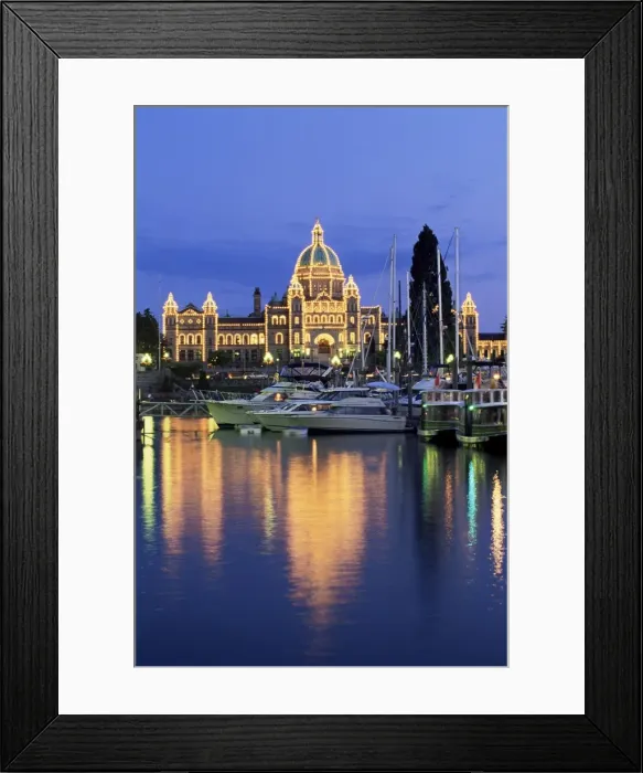 Framed Print : View across the Inner Harbour to the Parliament Buildings, at night, Victoria Framed Print : View across the Inner Harbour to the Parliament Buildings, at night, Victoria