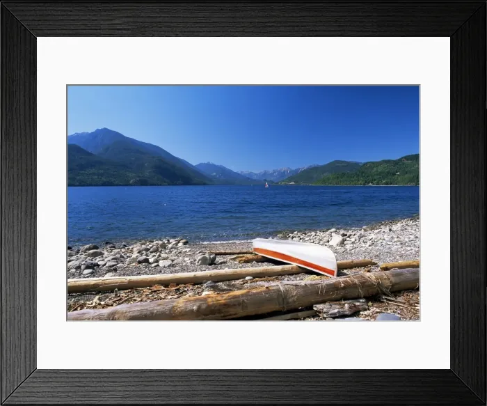 Framed Print : Upturned canoe on the rocky eastern shore of Slocan Lake, New Denver, British Columbia (B Framed Print : Upturned canoe on the rocky eastern shore of Slocan Lake, New Denver, British Columbia (B