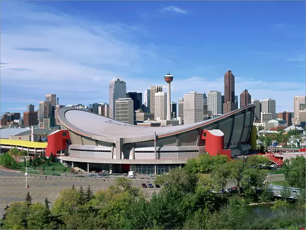 The Olympic Saddledome and skyline, Calgary, Alberta, Canada, North America