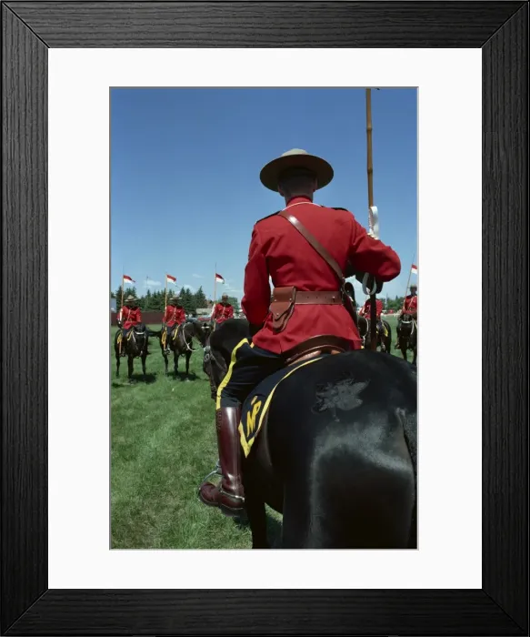 Framed Print : Mounties on horseback during roll call and instructions before performance of show number Musical Ride, at Regina, Saskatchewan, Canada Framed Print : Mounties on horseback during roll call and instructions before performance of show number Musical Ride, at Regina, Saskatchewan, Canada
