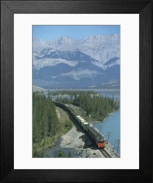 Framed Print : Canadian National Railways goods train along Athabasca River, Jasper National Park Framed Print : Canadian National Railways goods train along Athabasca River, Jasper National Park
