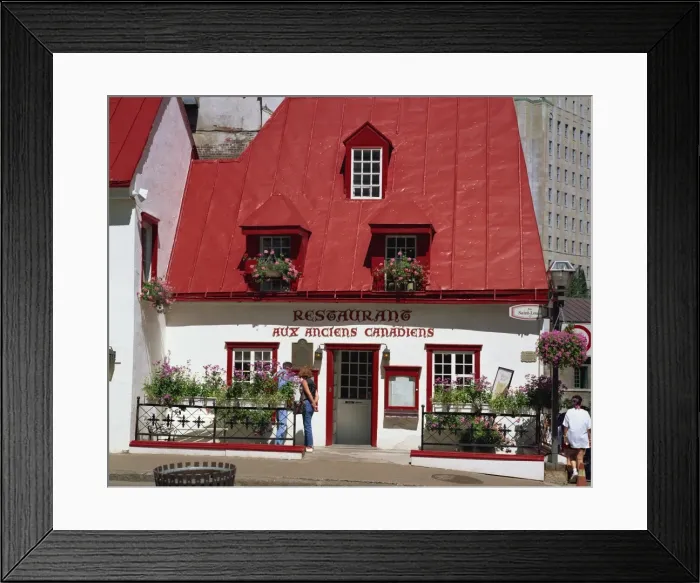 Framed Print : A 17th century house with red roof, now a restaurant, in Quebec City, Quebec Framed Print : A 17th century house with red roof, now a restaurant, in Quebec City, Quebec