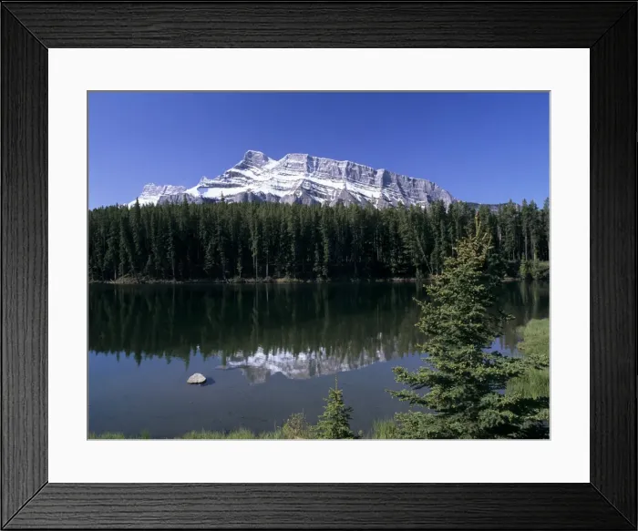 Framed Print : Johnson Lake with snowy peak of Mount Rundle reflected in the water, Banff National Park Framed Print : Johnson Lake with snowy peak of Mount Rundle reflected in the water, Banff National Park