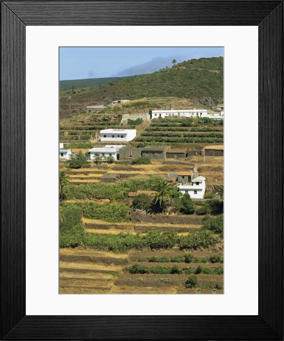 Framed Print : Small houses and terraced fields near Las Hayas in the southeast of La Gomera