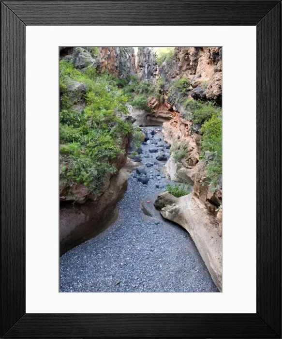 Framed Print : Dry river bed and waterfall, Barranco del Inferno area, Arona, south west Tenerife interior Framed Print : Dry river bed and waterfall, Barranco del Inferno area, Arona, south west Tenerife interior