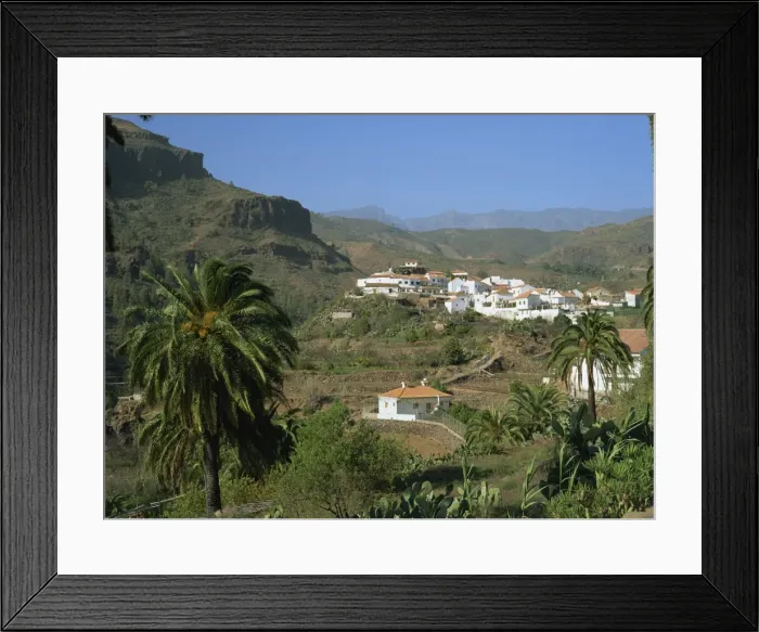 Framed Print : Fataga village in a green landscape, high in the Barranco de Fataga, Fataga Framed Print : Fataga village in a green landscape, high in the Barranco de Fataga, Fataga