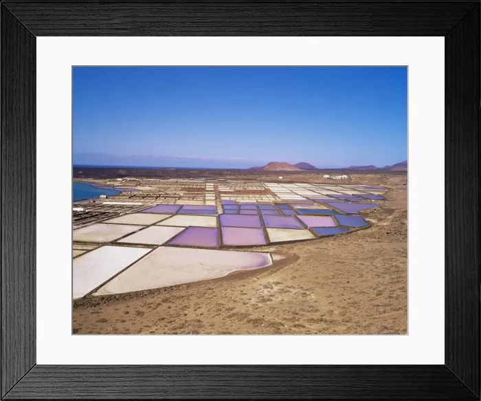 Framed Print : Salt pans and volcanoes in the background, near Yaiza, Lanzarote, Canary Islands Framed Print : Salt pans and volcanoes in the background, near Yaiza, Lanzarote, Canary Islands