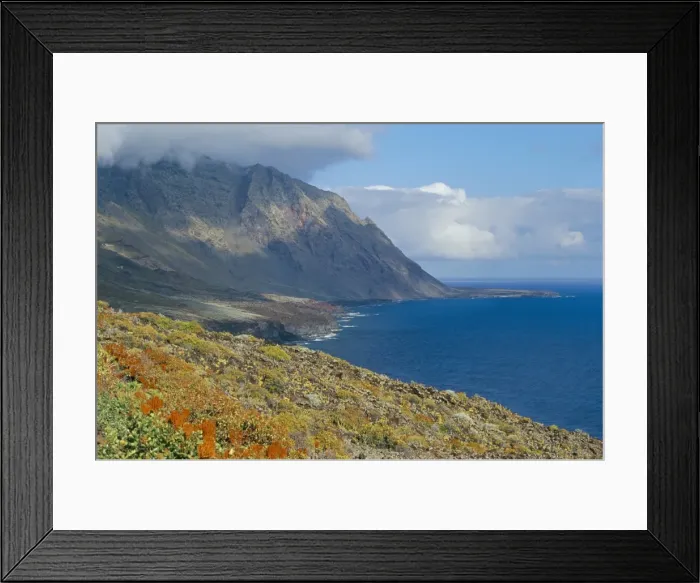 Framed Print : Flowers and mountains on the southern coast, El Hierro, Canary Islands Framed Print : Flowers and mountains on the southern coast, El Hierro, Canary Islands