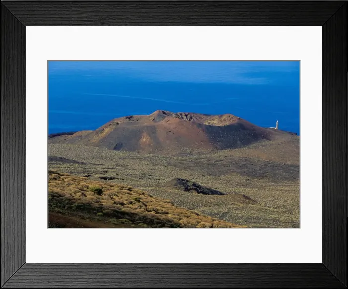 Framed Print : Volcano cone viewed from la Dehesa, with sea beyond, El Hierro, Canary Islands Framed Print : Volcano cone viewed from la Dehesa, with sea beyond, El Hierro, Canary Islands