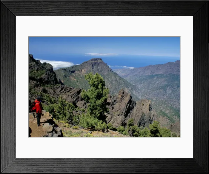 Framed Print : Trekker looking at surrounding landscape, Parque Nacional de la Caldera de Taburiente Framed Print : Trekker looking at surrounding landscape, Parque Nacional de la Caldera de Taburiente
