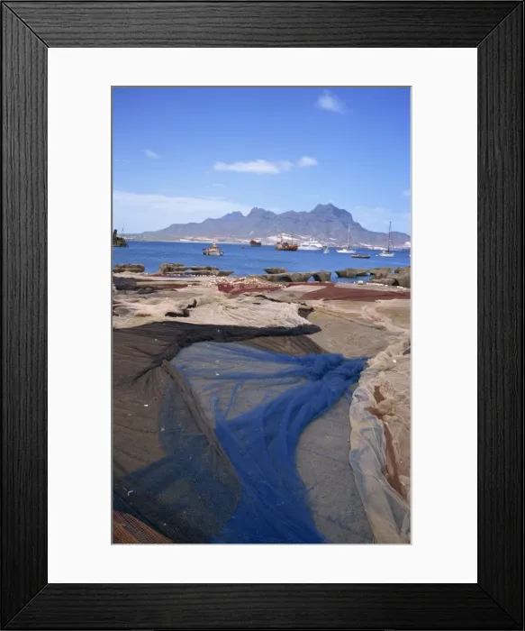 Framed Print : Nets laid out to dry on dockside, Mindelo, Sao Vicente, Cape Verde Islands Framed Print : Nets laid out to dry on dockside, Mindelo, Sao Vicente, Cape Verde Islands