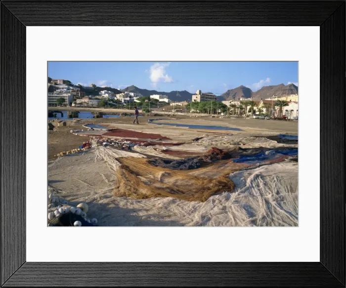 Framed Print : Nets laid out to dry on dockside, Mindelo, Sao Vicente, Cape Verde Islands Framed Print : Nets laid out to dry on dockside, Mindelo, Sao Vicente, Cape Verde Islands