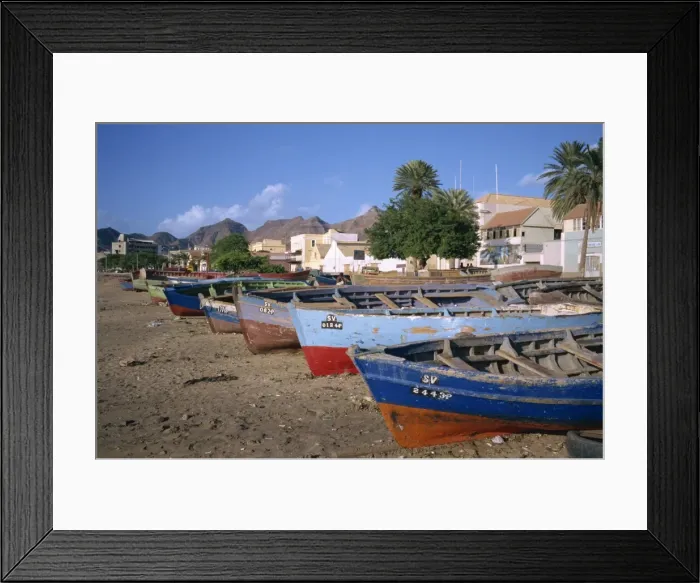 Framed Print : Fishing boats at Praia do Bote in the town of Mindelo, on Sao Vicente Island Framed Print : Fishing boats at Praia do Bote in the town of Mindelo, on Sao Vicente Island