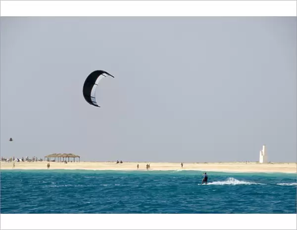Kite surfing at Santa Maria on the island of Sal (Salt), Cape Verde Islands, Africa
