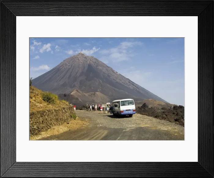 Framed Print : Tourists and the volcano of Pico de Fogo in the background, Fogo (Fire) Framed Print : Tourists and the volcano of Pico de Fogo in the background, Fogo (Fire)