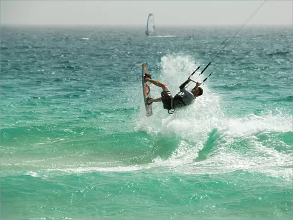 Kite surfing at Santa Maria on the island of Sal (Salt), Cape Verde Islands