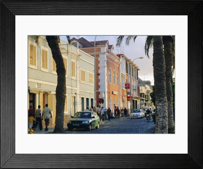 Framed Print : Street scene on sea front in Mindelo, capital of Sao Vicente Island, Cape Verde Islands Framed Print : Street scene on sea front in Mindelo, capital of Sao Vicente Island, Cape Verde Islands