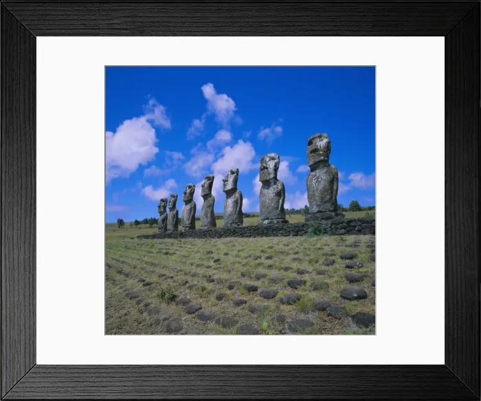 Framed Print : Ahu Akivi, unlike most statues these are inland and face the sea, Easter Island Framed Print : Ahu Akivi, unlike most statues these are inland and face the sea, Easter Island