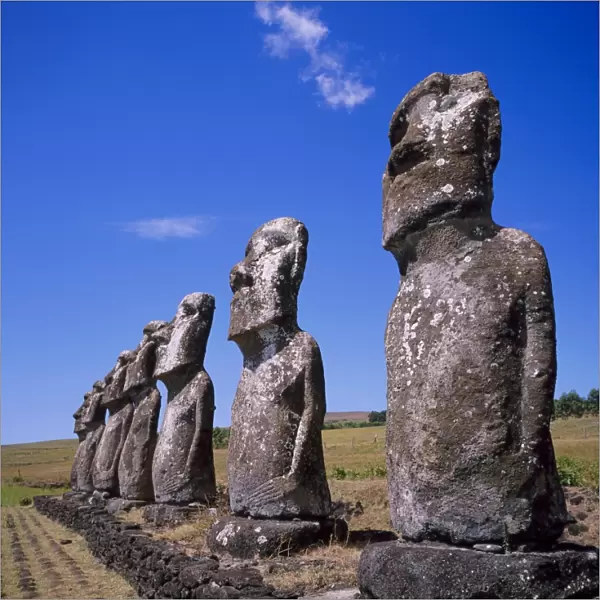 Statues at Ahu Akivi on Easter Island, Chile, Pacific