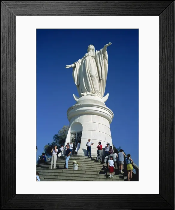Framed Print : Tourists below a statue of the Virgin Mary, Cerro San Cristobal, Santiago Framed Print : Tourists below a statue of the Virgin Mary, Cerro San Cristobal, Santiago