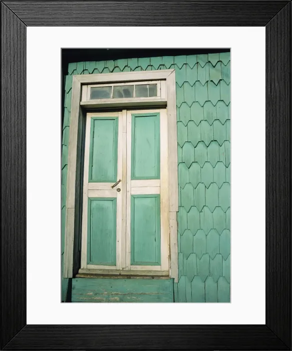Framed Print : Close-up of door and house shingles (tejuelas), in zone of Dalcahue near Castro on the island of Chiloe, Chile Framed Print : Close-up of door and house shingles (tejuelas), in zone of Dalcahue near Castro on the island of Chiloe, Chile