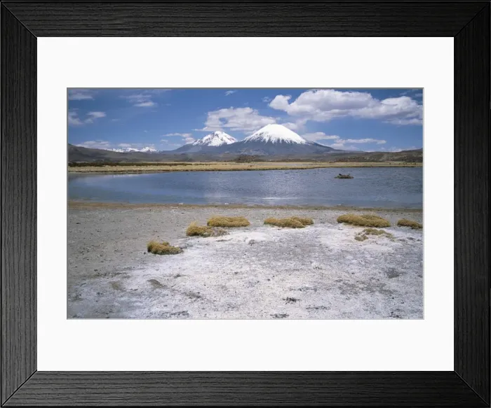 Framed Print : Volcan Parinacota (6330m) on right, Volcan Pomerape (6240m) on left, volcanoes in the Lauca National Park, Andes mountains, Chile Framed Print : Volcan Parinacota (6330m) on right, Volcan Pomerape (6240m) on left, volcanoes in the Lauca National Park, Andes mountains, Chile