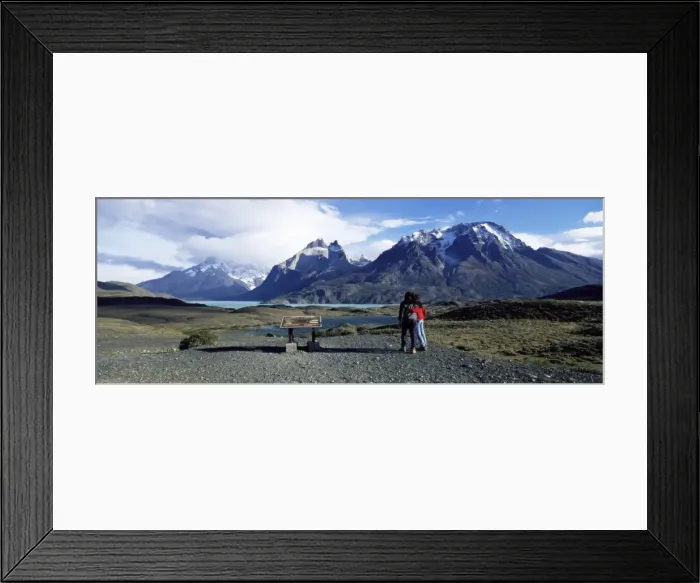 Framed Print : Tourists looking towards the Cuernos del Paine mountains, Torres del Paine National Park Framed Print : Tourists looking towards the Cuernos del Paine mountains, Torres del Paine National Park