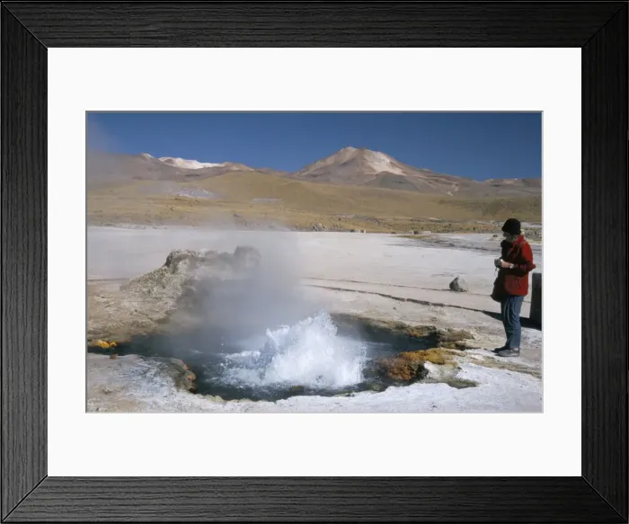 Framed Print : Geyser in pool in sinter basin, El Tatio geyser basin on altiplano, Atacama Desert Framed Print : Geyser in pool in sinter basin, El Tatio geyser basin on altiplano, Atacama Desert