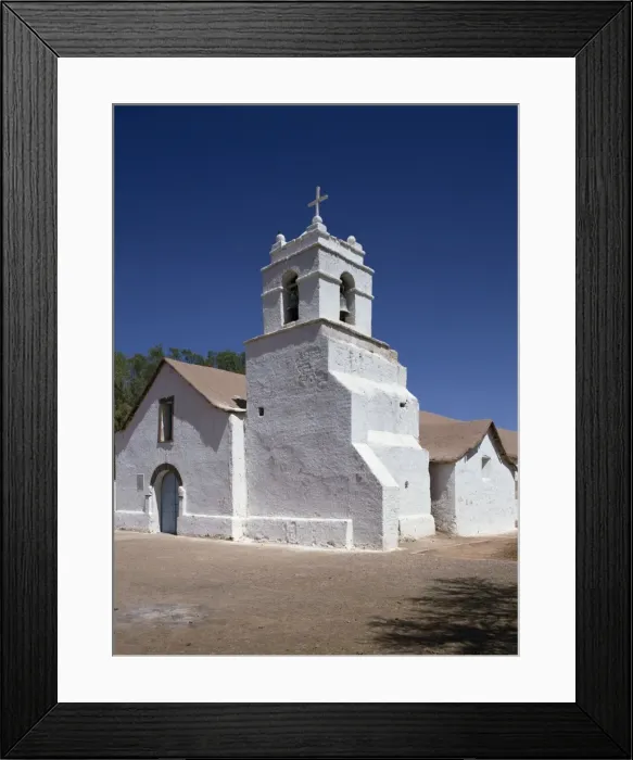 Framed Print : White church at San Pedro Oasis in the Atacama Desert, Chile, South America Framed Print : White church at San Pedro Oasis in the Atacama Desert, Chile, South America