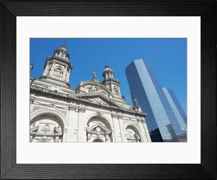 Framed Print : Metropolitan Cathedral and downtown modern building, Plaza de Armas, Santiago de Chile