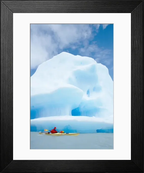 Framed Print : Person kayaking near icebergs, Lago Gray (Lake Gray) (Lake Grey), Torres del Paine National Park Framed Print : Person kayaking near icebergs, Lago Gray (Lake Gray) (Lake Grey), Torres del Paine National Park