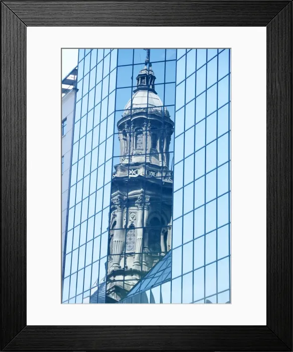Framed Print : Reflection of the Metropolitan Cathedral in a modern building downtown Framed Print : Reflection of the Metropolitan Cathedral in a modern building downtown