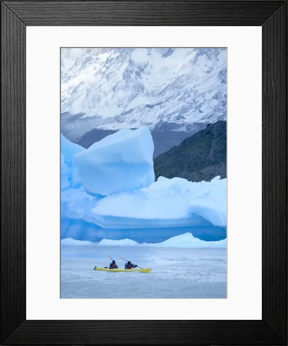 Framed Print : Person kayaking near floating icebergs, Lago Gray (Lake Gray), Torres del Paine National Park Framed Print : Person kayaking near floating icebergs, Lago Gray (Lake Gray), Torres del Paine National Park