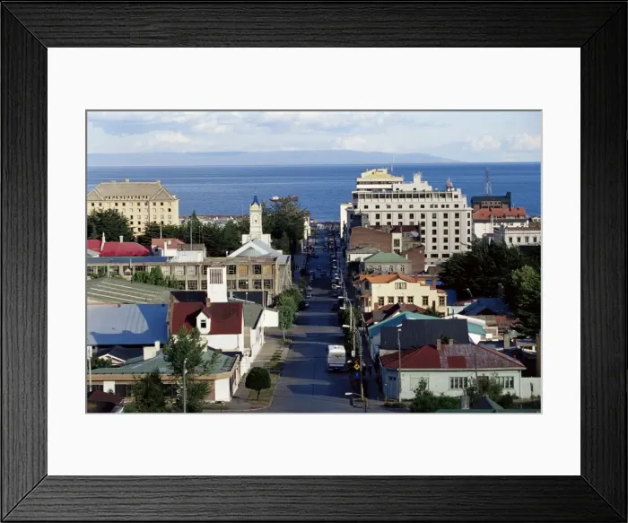 Framed Print : Aerial view of the city, Punta Arenas, Magallanes, Patagonia, Chile, South America Framed Print : Aerial view of the city, Punta Arenas, Magallanes, Patagonia, Chile, South America
