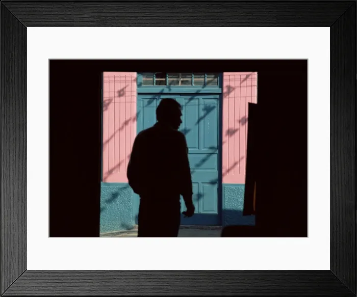 Framed Print : Silhouette of a man leaving a restaurant, El Cobre, Chile, South America Framed Print : Silhouette of a man leaving a restaurant, El Cobre, Chile, South America