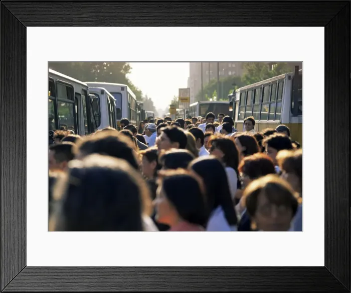 Framed Print : Commuters at bus stop, Santiago, Chile, South America Framed Print : Commuters at bus stop, Santiago, Chile, South America